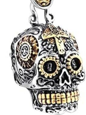 NEW Skull Pendant Necklace Punk Stainless Steel Rock Biker Goth Silver & Black